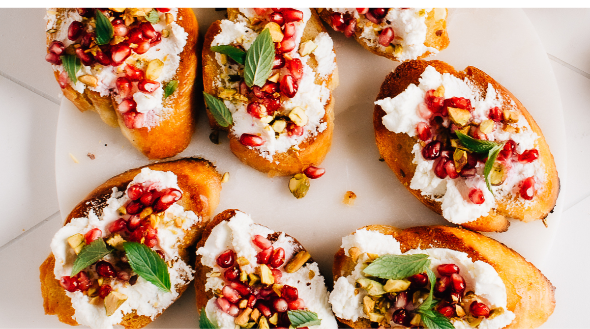 Goat Cheese Pomegranate and Pistachio Crostini