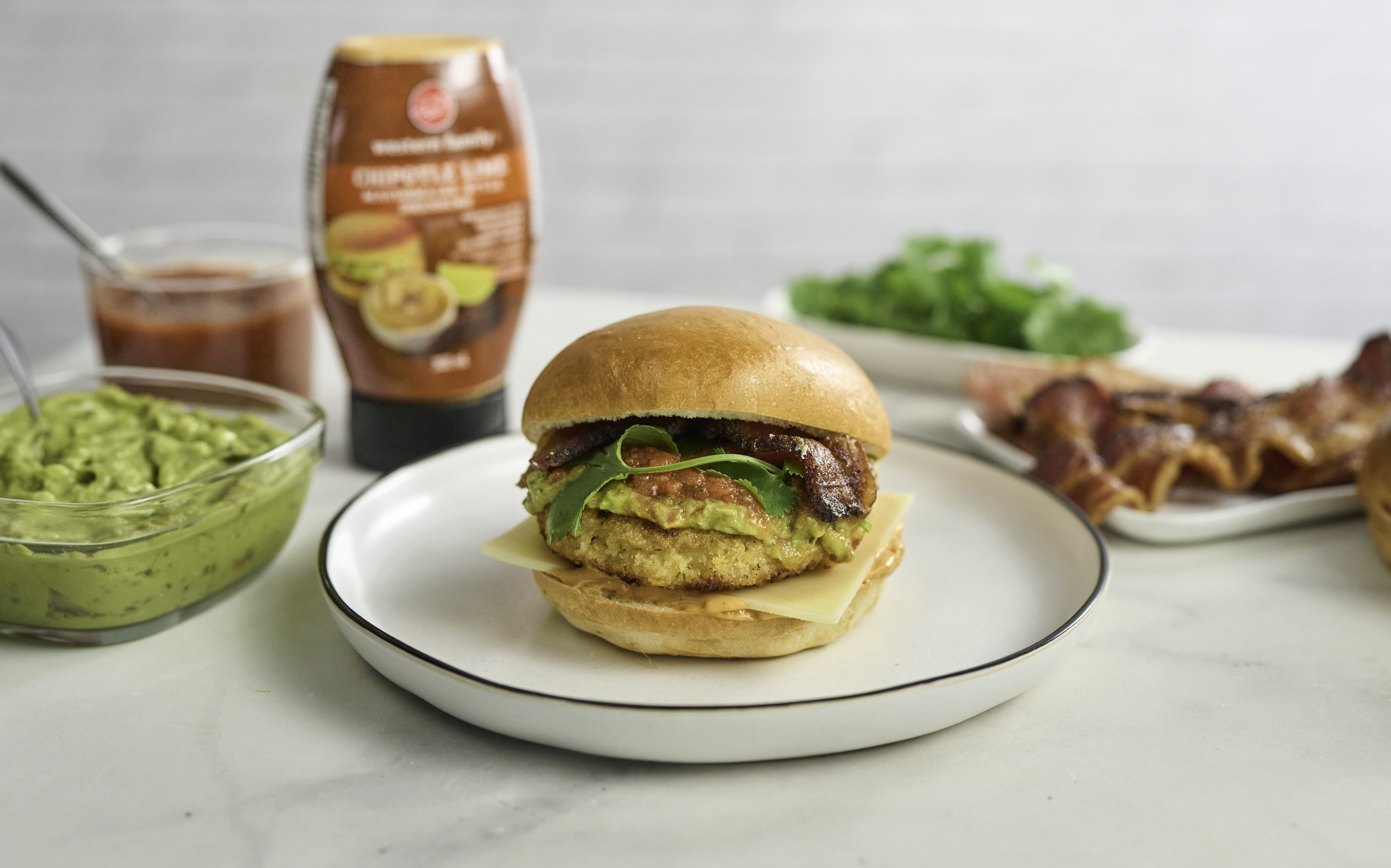 Sizzling Bacon & Guacamole Basa Burger