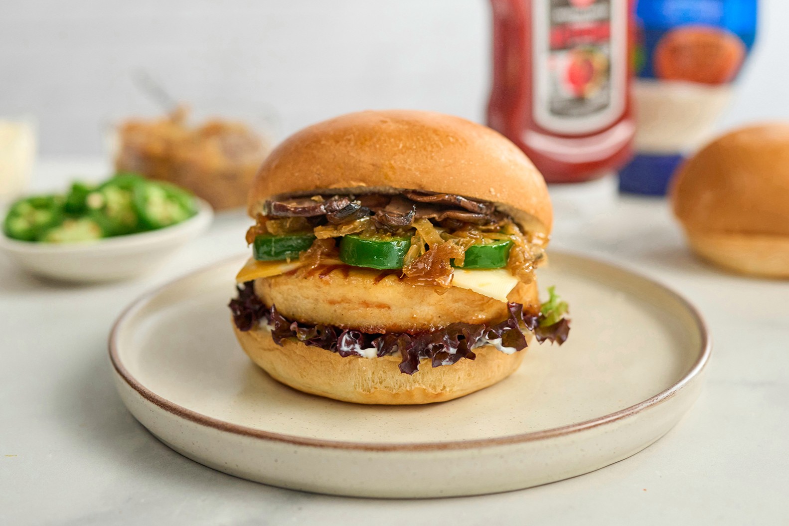 Jalapeño & Caramelized Onion Chicken Burger
